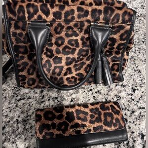 Michael Kors leopard print purse and wallet set
